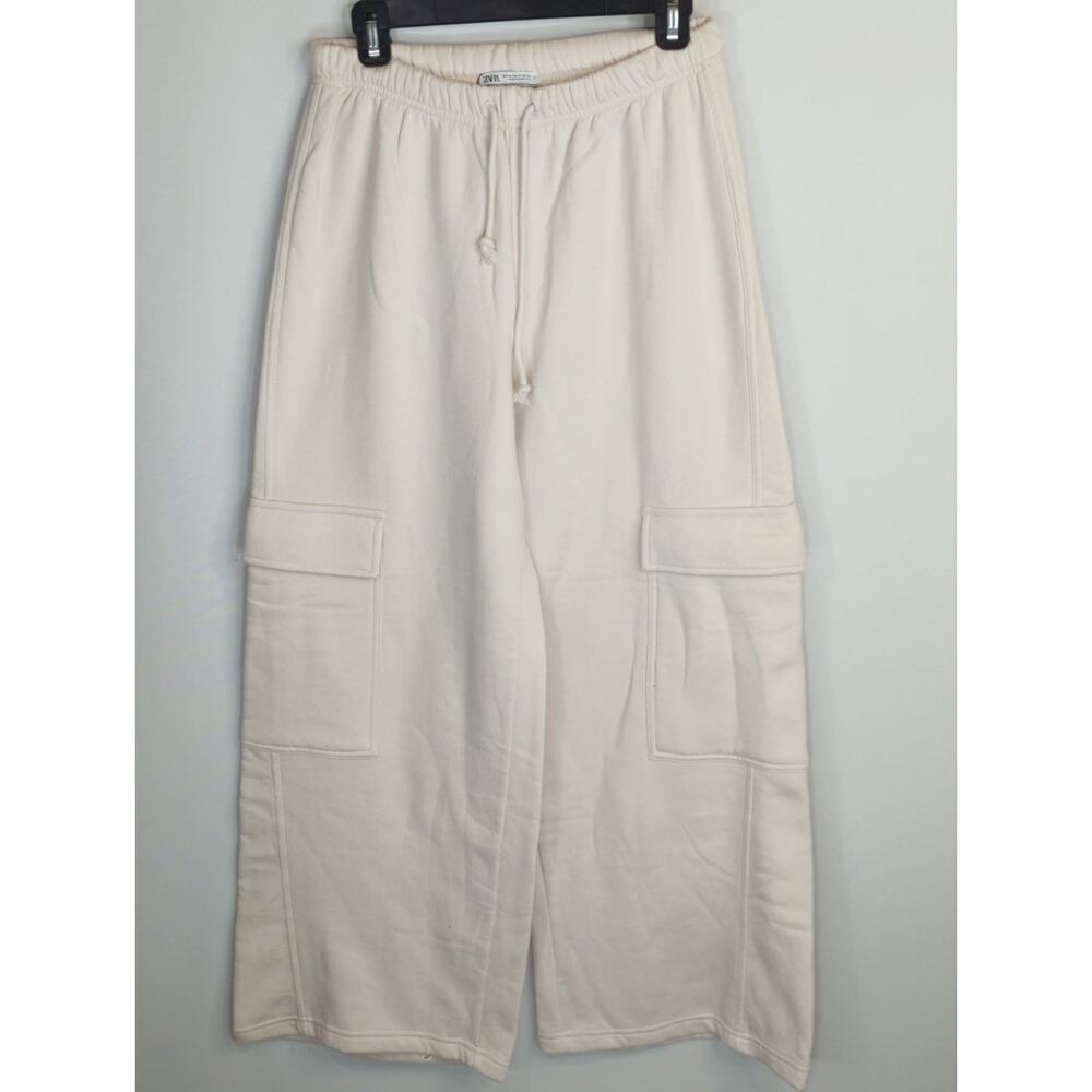 Zara Cream Cargo Pants Women's Medium Ultra High Rise‎ Neutral Academia NWT